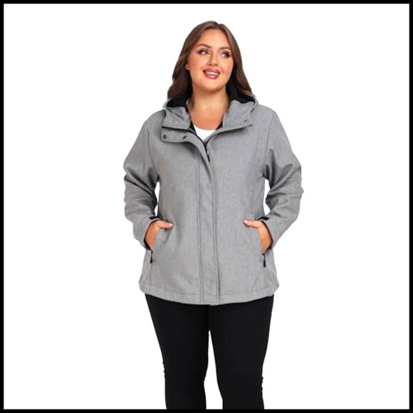 Plus Size Fleece Lined Softshell Jacket Windproof Waterproof Hooded Activewear - Picture 3 of 7